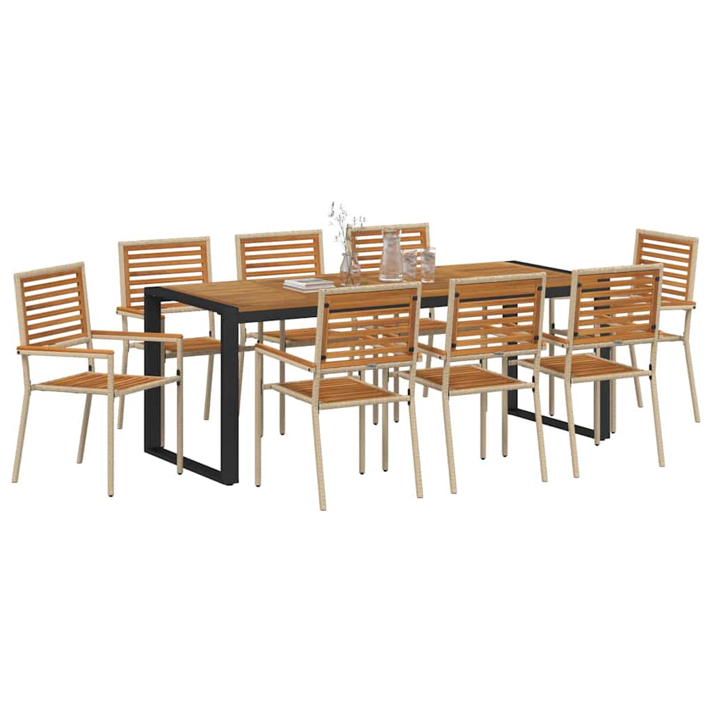vidaXL Garden Dining Set 9 pcs Beige and Brown Poly Rattan 3
