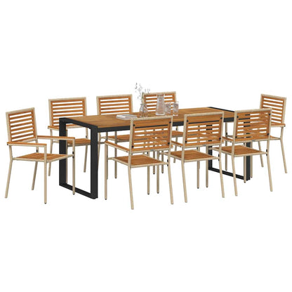 vidaXL Garden Dining Set 9 pcs Beige and Brown Poly Rattan 3