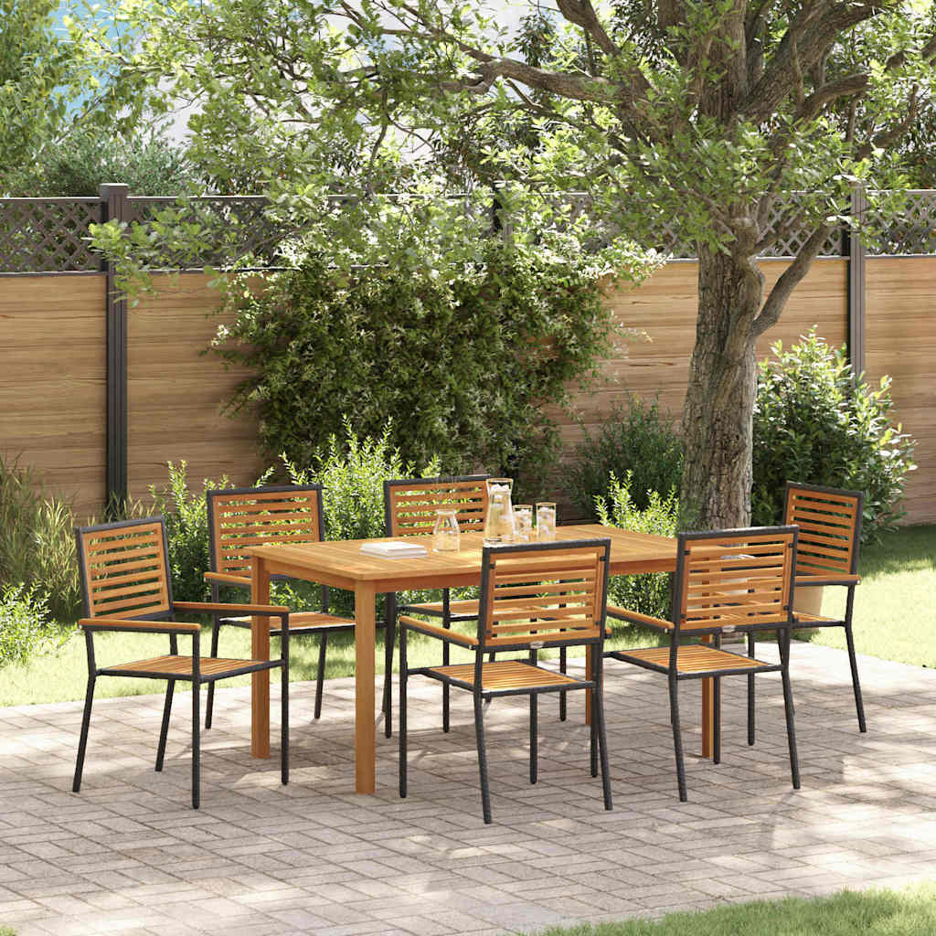 vidaXL Garden Dining Set 7 pcs Black Solid Acacia Wood 1