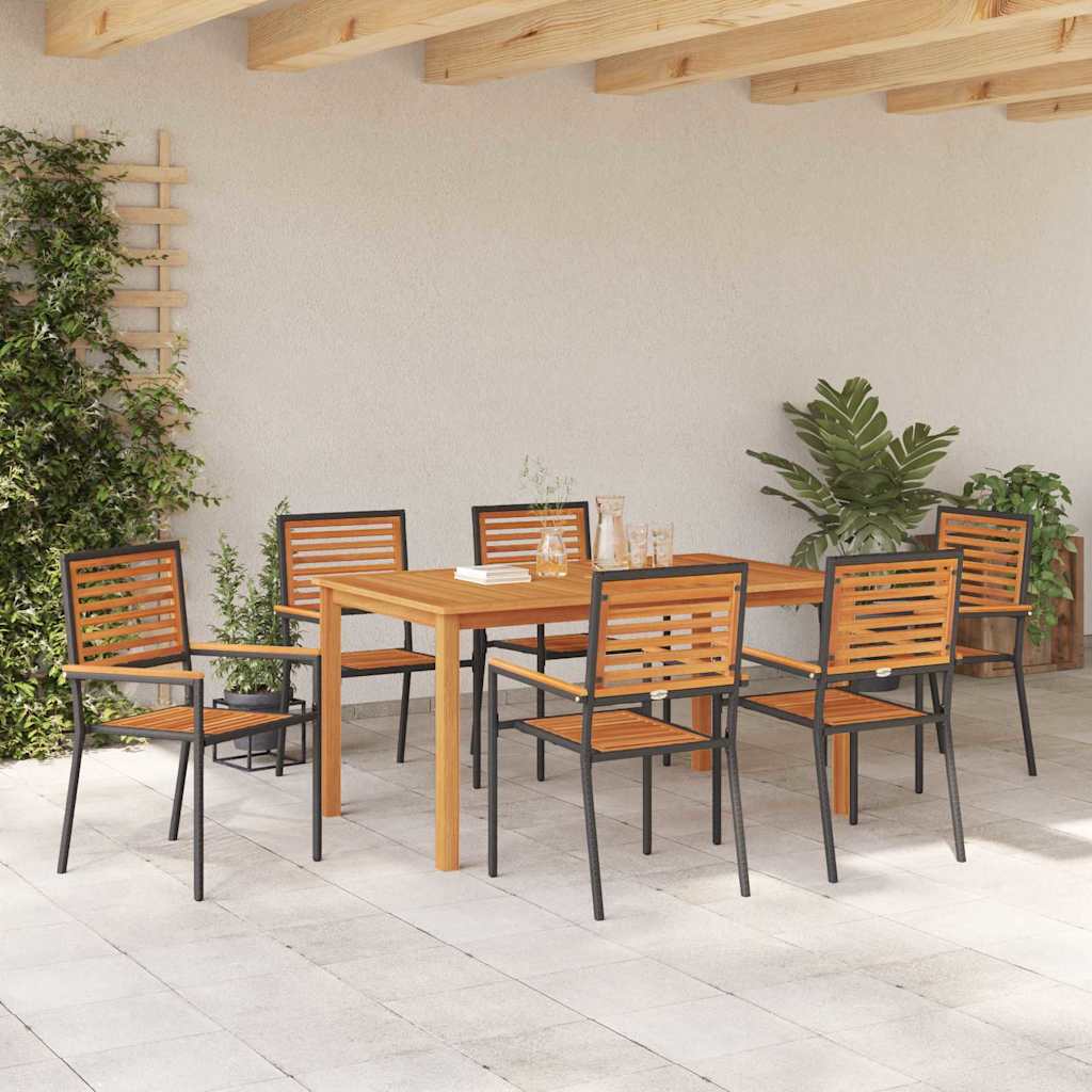 vidaXL Garden Dining Set 7 pcs Black Solid Acacia Wood 4