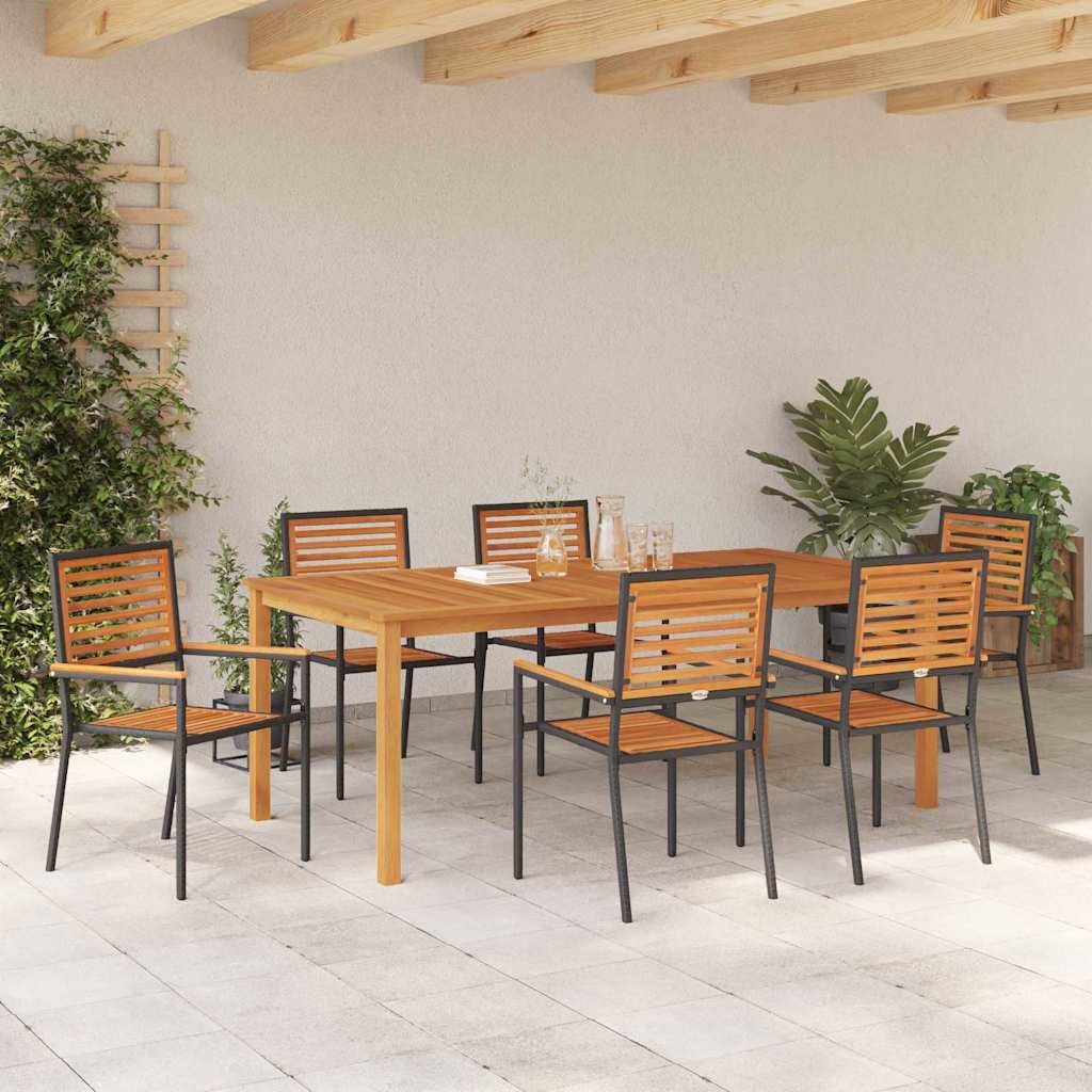 vidaXL Garden Dining Set 7 pcs Black Solid Acacia Wood 4