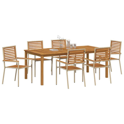 Garden Dining Set 5 pcs Solid Acacia Wood Beige 200 cm table length 6-Seater
