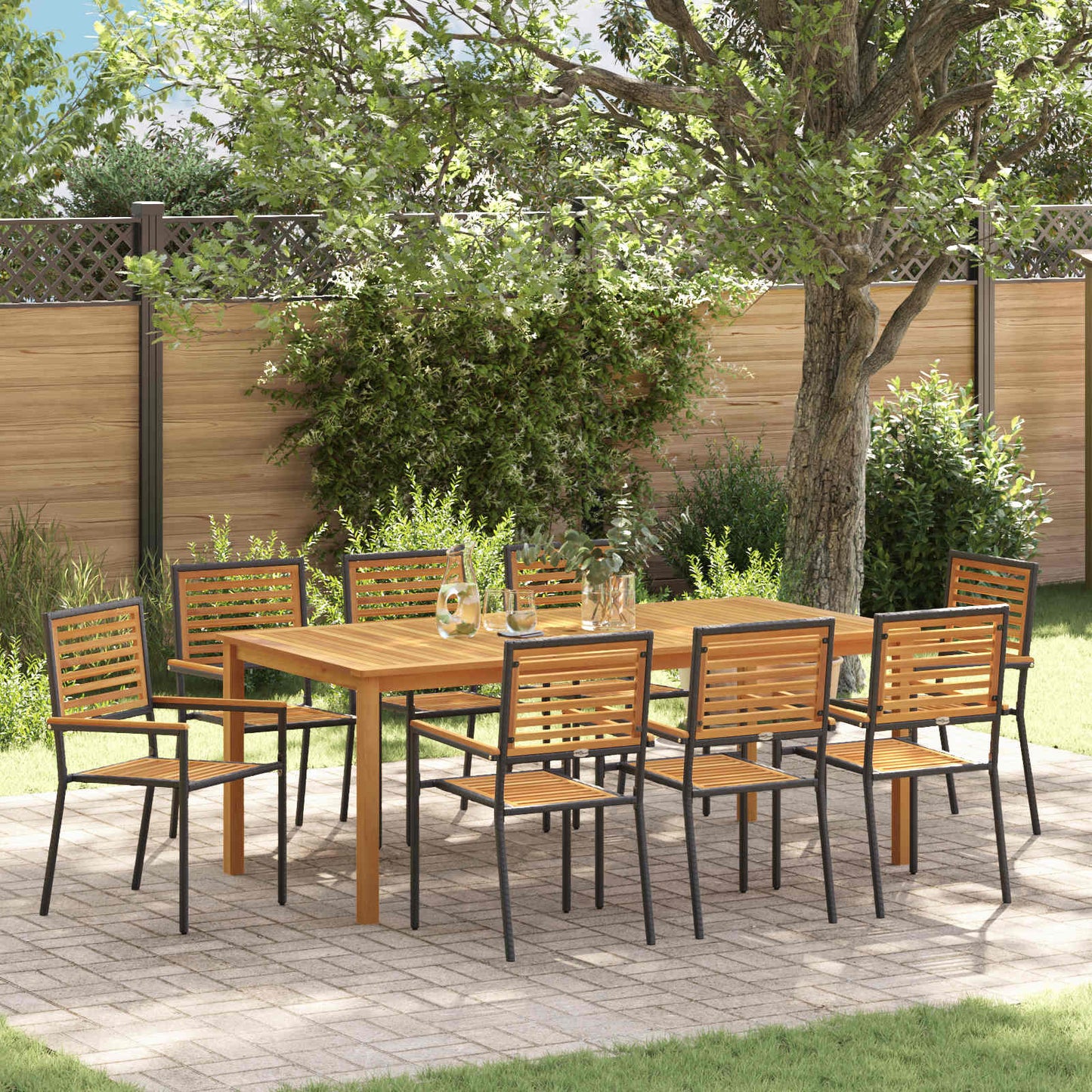 vidaXL Garden Dining Set 9 pcs Black Solid Acacia Wood 1