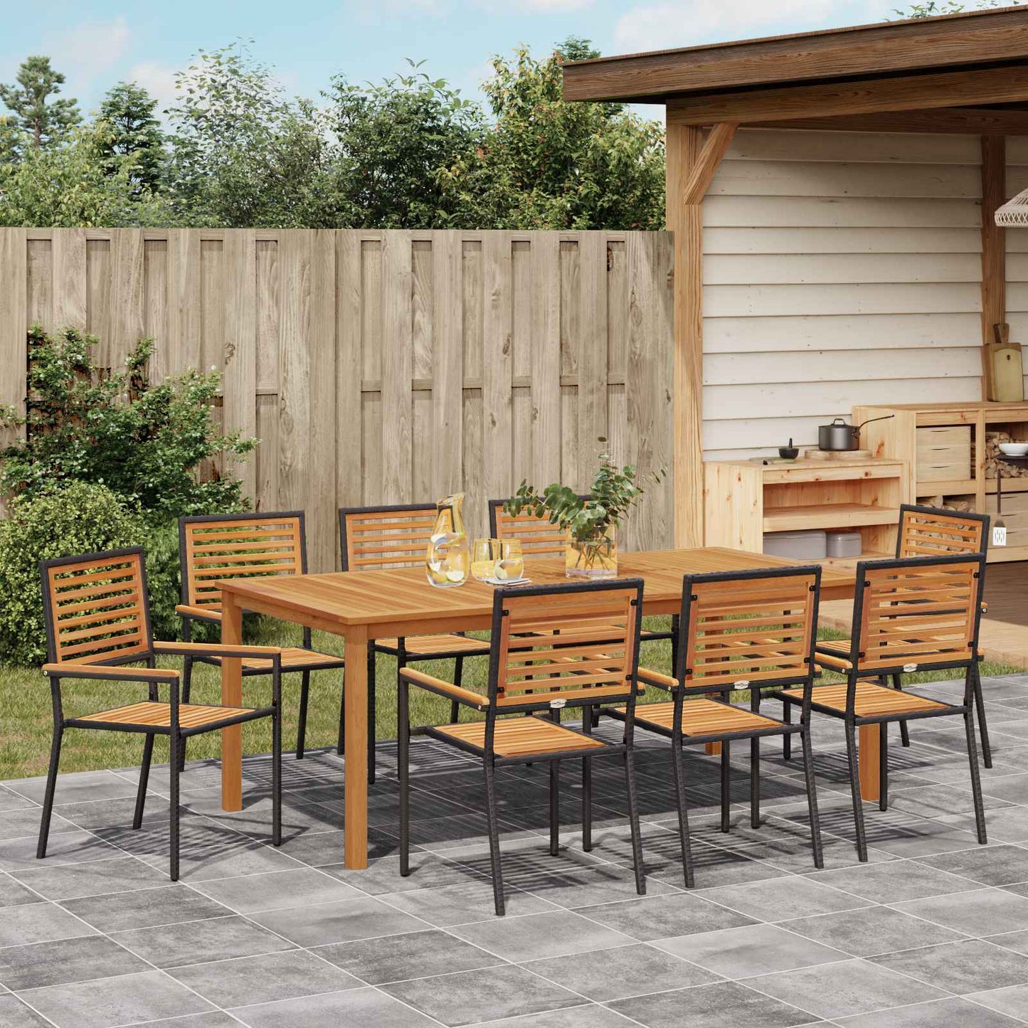 vidaXL Garden Dining Set 9 pcs Black Solid Acacia Wood 4
