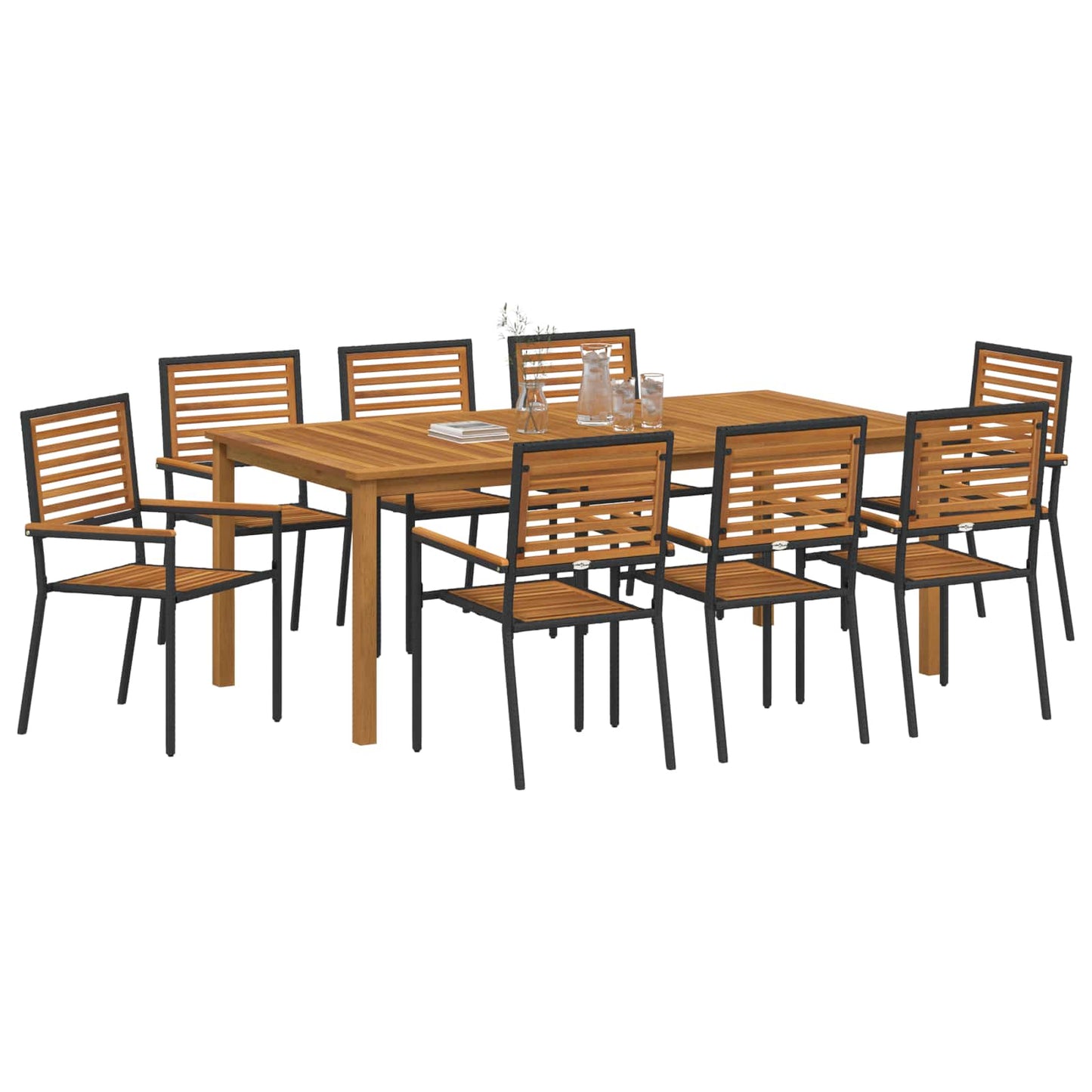 vidaXL Garden Dining Set 9 pcs Black Solid Acacia Wood 3