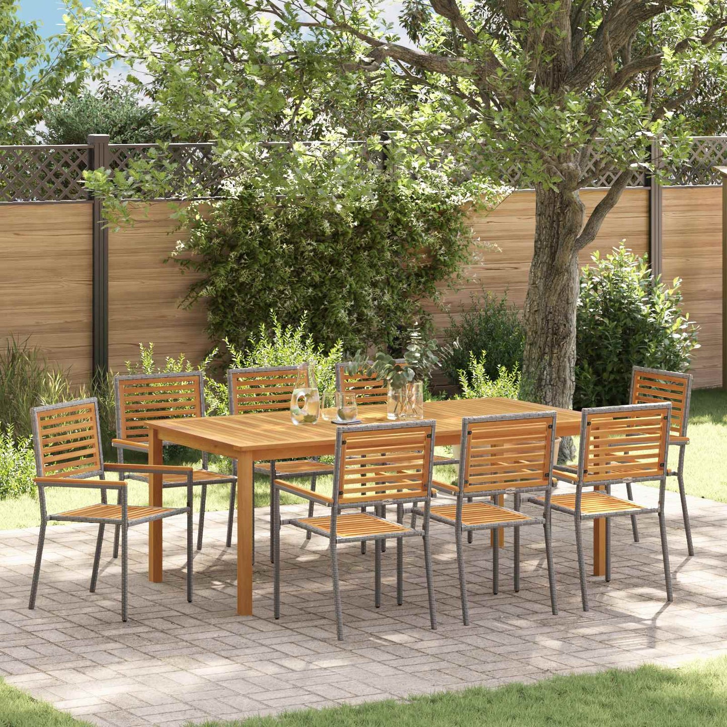 vidaXL Garden Dining Set 9 pcs Grey Solid Acacia Wood 1