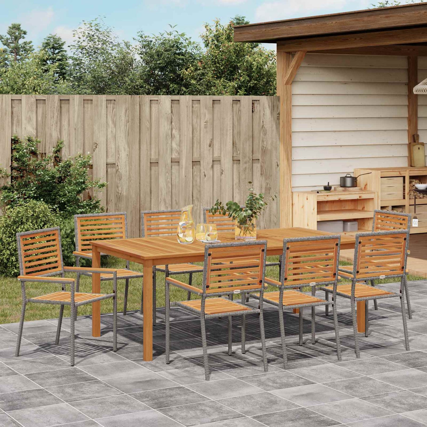 vidaXL Garden Dining Set 9 pcs Grey Solid Acacia Wood 4