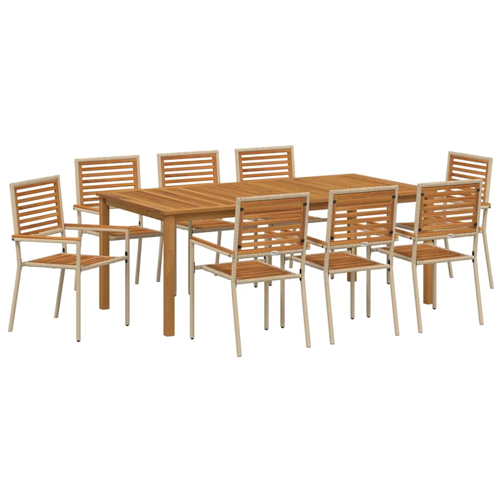 vidaXL Garden Dining Set 9 pcs Beige Solid Acacia Wood 2