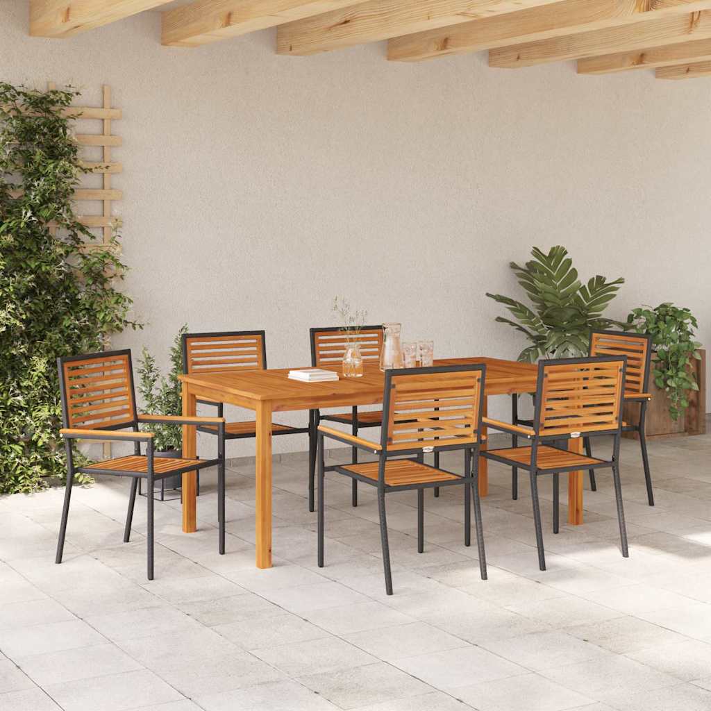 vidaXL Garden Dining Set 7 pcs Black Solid Acacia Wood 4
