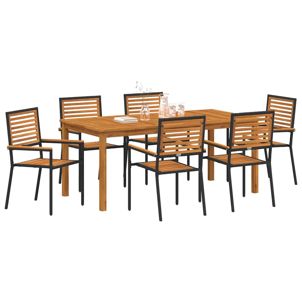 vidaXL Garden Dining Set 7 pcs Black Solid Acacia Wood 3