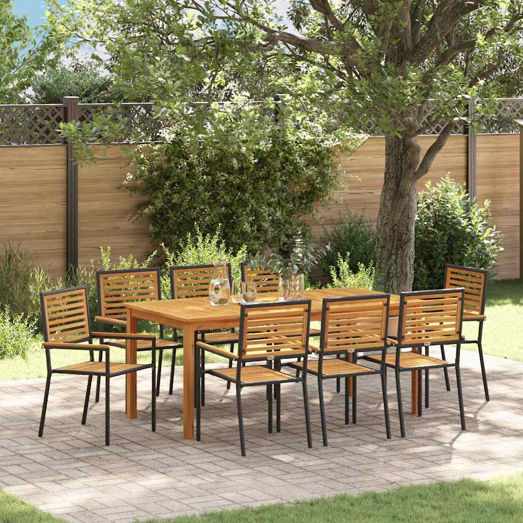 vidaXL Garden Dining Set 9 pcs Black Solid Acacia Wood 1