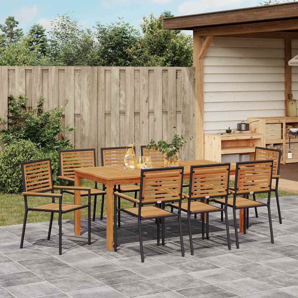 vidaXL Garden Dining Set 9 pcs Black Solid Acacia Wood 4