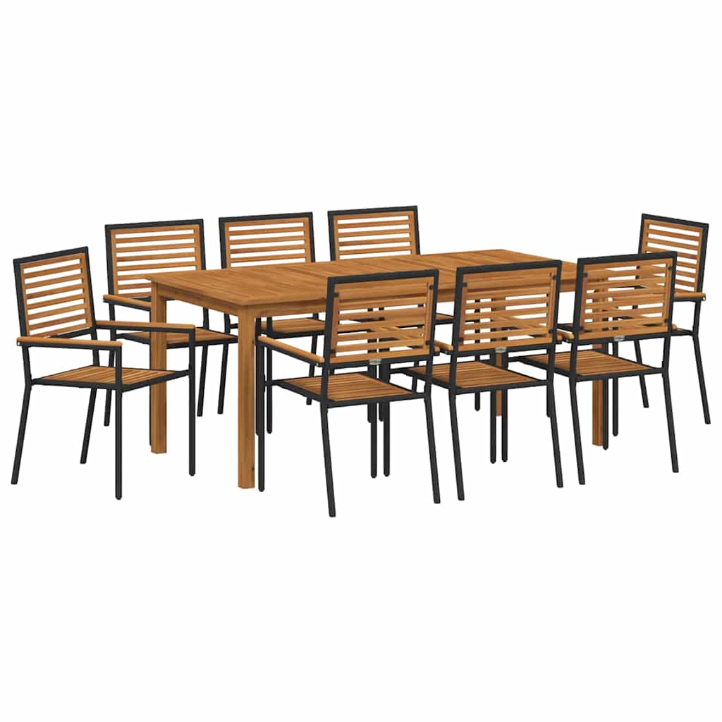 vidaXL Garden Dining Set 9 pcs Black Solid Acacia Wood 2