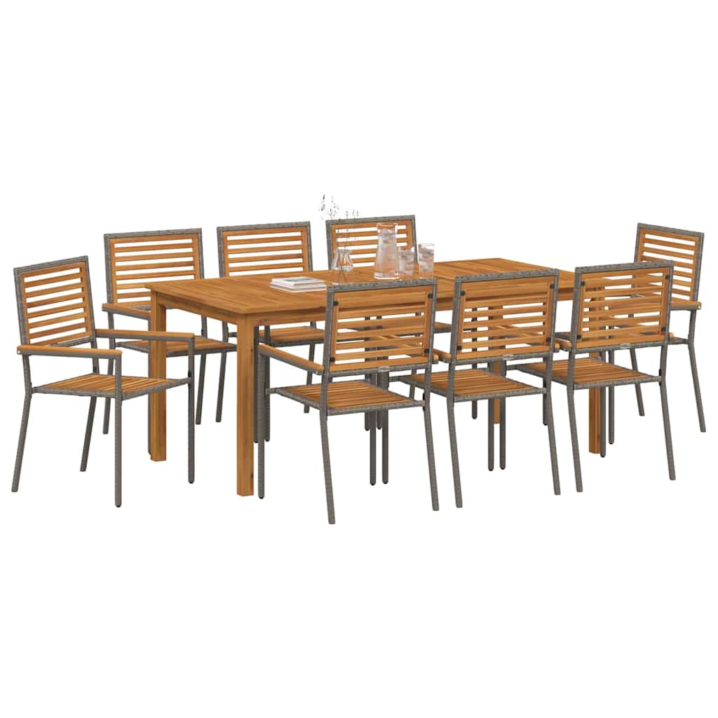 vidaXL Garden Dining Set 9 pcs Grey Solid Acacia Wood 3