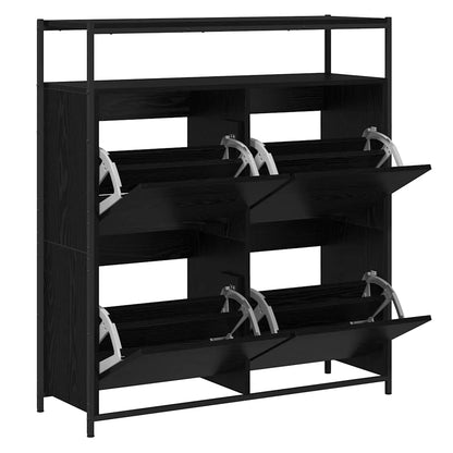 Shoe Cabinet with 4 Flip-Drawers 100x34x112 cm Black oak 100 cm