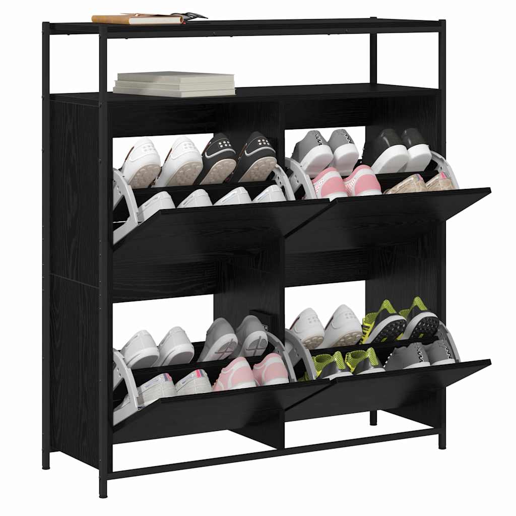 Shoe Cabinet with 4 Flip-Drawers 100x34x112 cm Black oak 100 cm