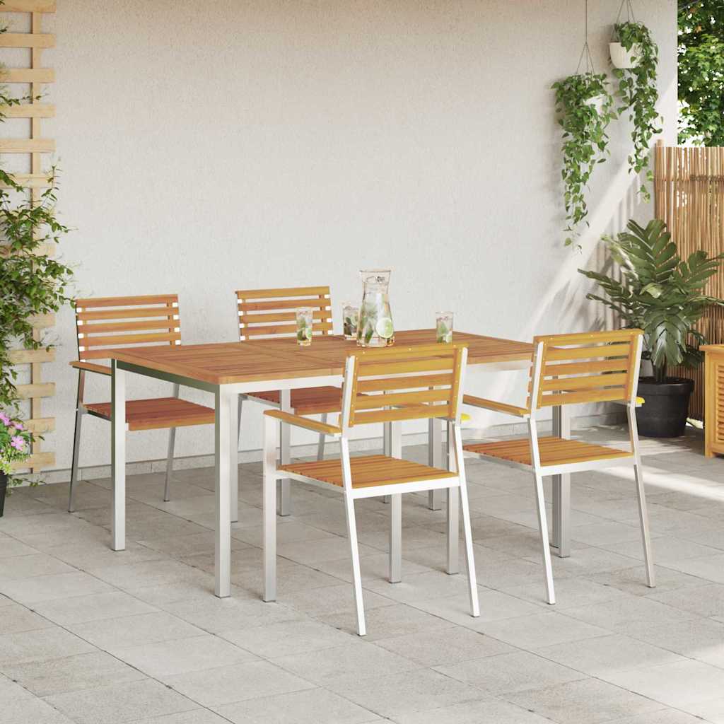 vidaXL Garden Dining Set 5 pcs Solid Acacia Wood and Stainless Steel 4
