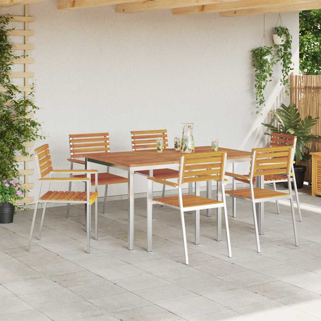 vidaXL Garden Dining Set 7 pcs Solid Acacia Wood and Stainless Steel 4