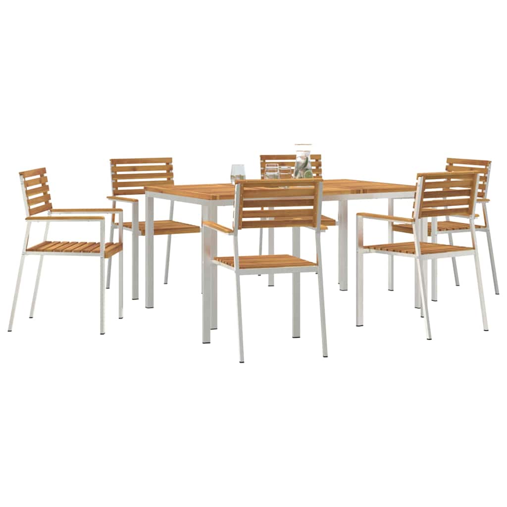 vidaXL Garden Dining Set 7 pcs Solid Acacia Wood and Stainless Steel 3