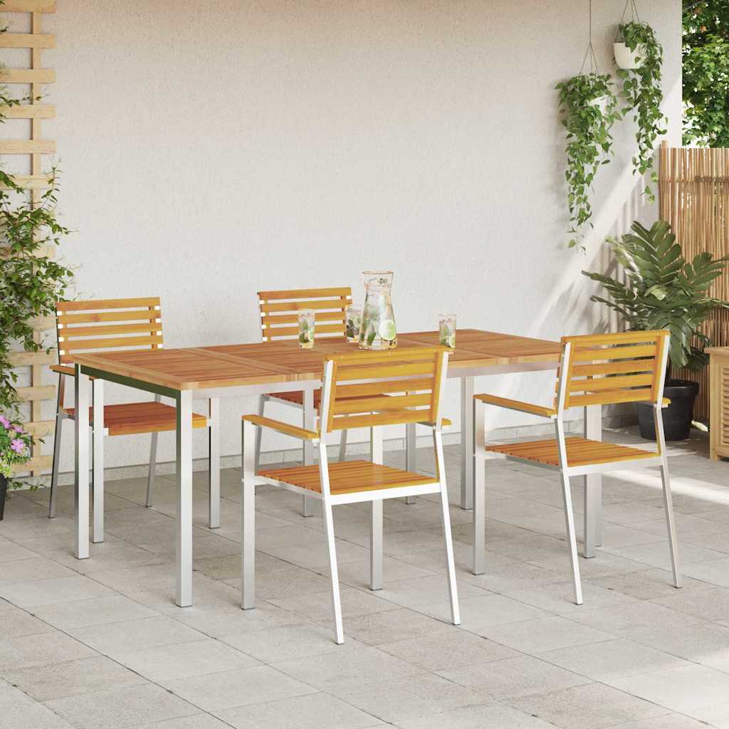 vidaXL Garden Dining Set 5 pcs Solid Acacia Wood and Stainless Steel 4