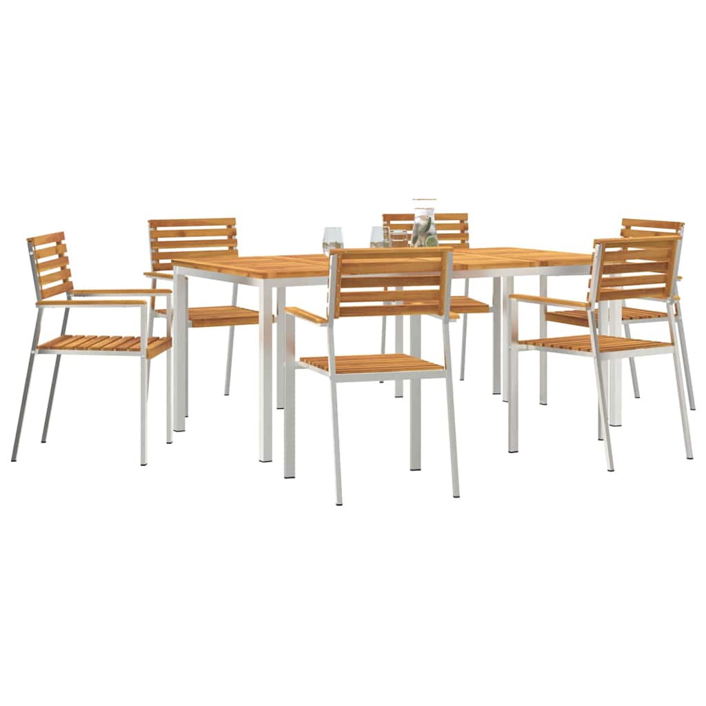Garden Dining Set 7 pcs and Stainless Steel Solid acacia wood 6 180 cm