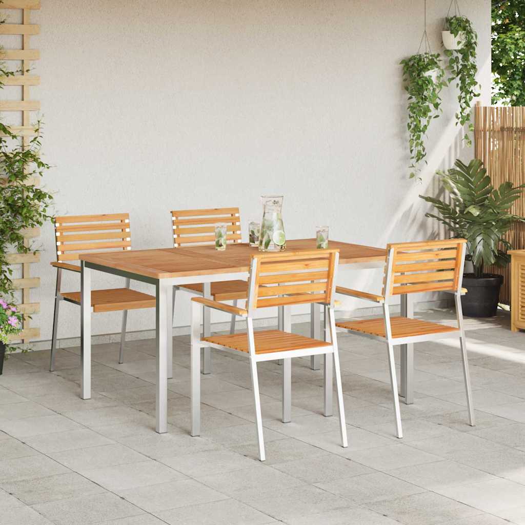 vidaXL Garden Dining Set 5 pcs Solid Teak Wood and Stainless Steel 4