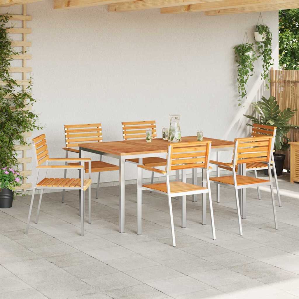 vidaXL Garden Dining Set 7 pcs Solid Teak Wood and Stainless Steel 4