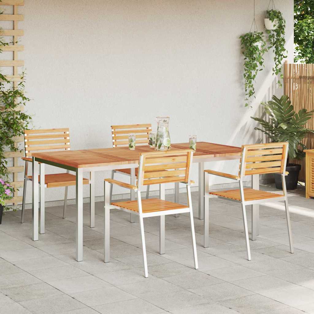 vidaXL Garden Dining Set 5 pcs Solid Teak Wood and Stainless Steel 4