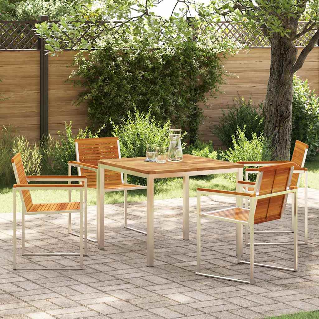 vidaXL Garden Dining Set 5 pcs Solid Acacia Wood and Stainless Steel 1