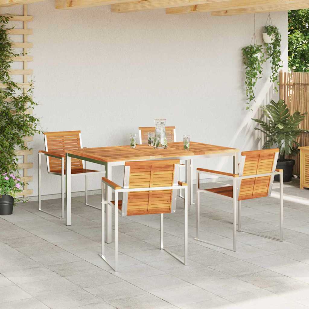 vidaXL Garden Dining Set 5 pcs Solid Acacia Wood and Stainless Steel 4