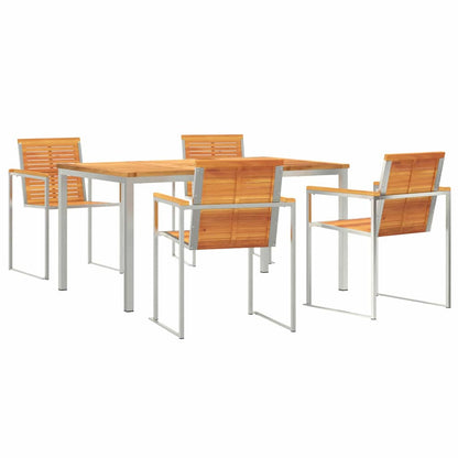 vidaXL Garden Dining Set 5 pcs Solid Acacia Wood and Stainless Steel 2