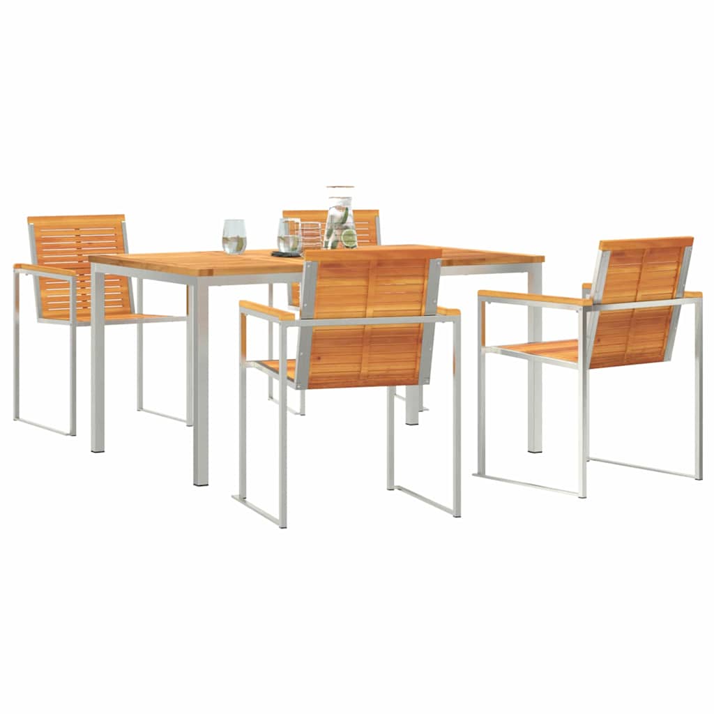 vidaXL Garden Dining Set 5 pcs Solid Acacia Wood and Stainless Steel 3