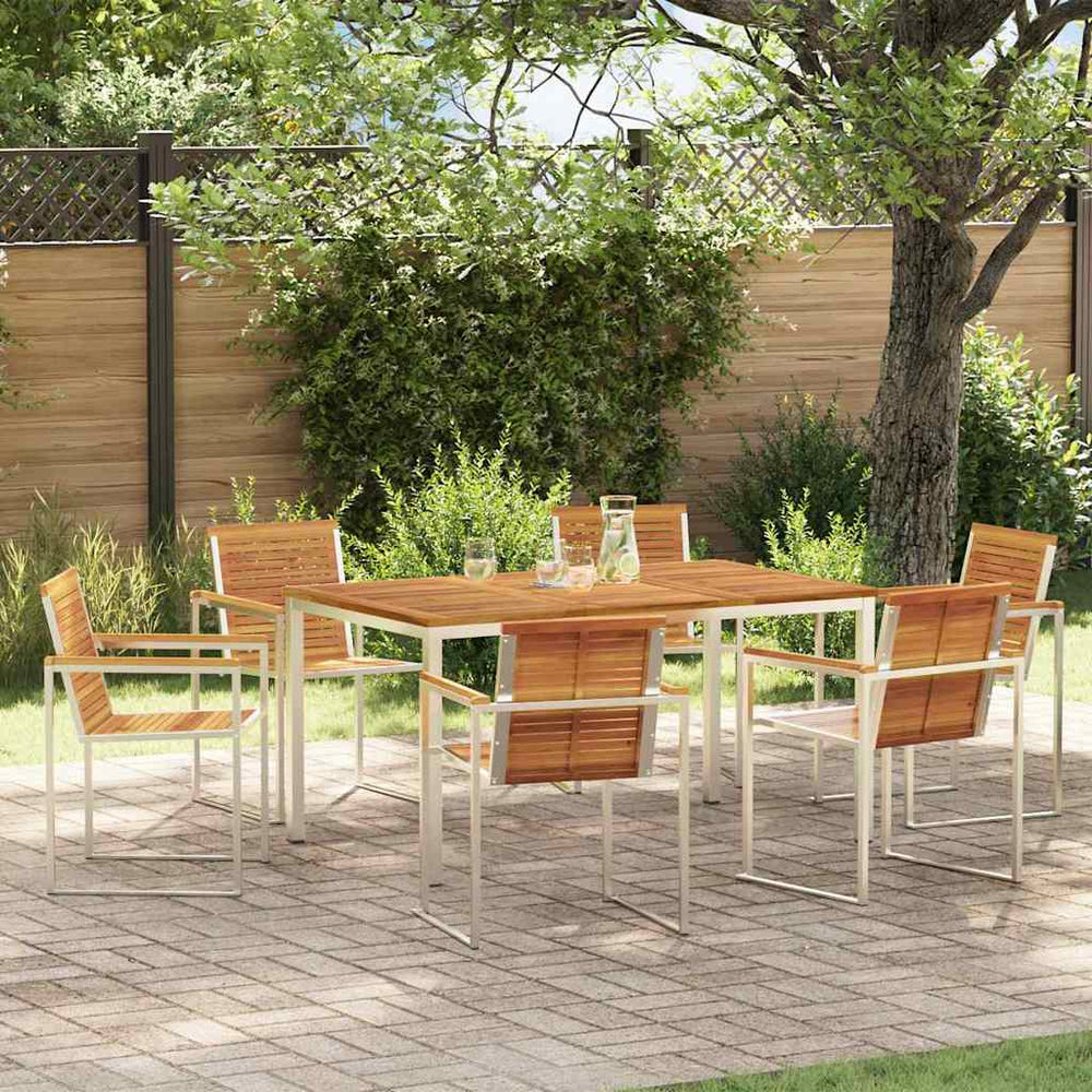 vidaXL Garden Dining Set 7 pcs Solid Acacia Wood and Stainless Steel
