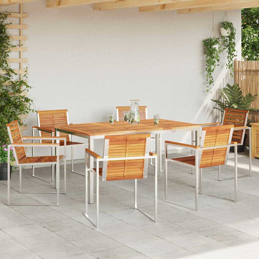 vidaXL Garden Dining Set 7 pcs Solid Acacia Wood and Stainless Steel 4