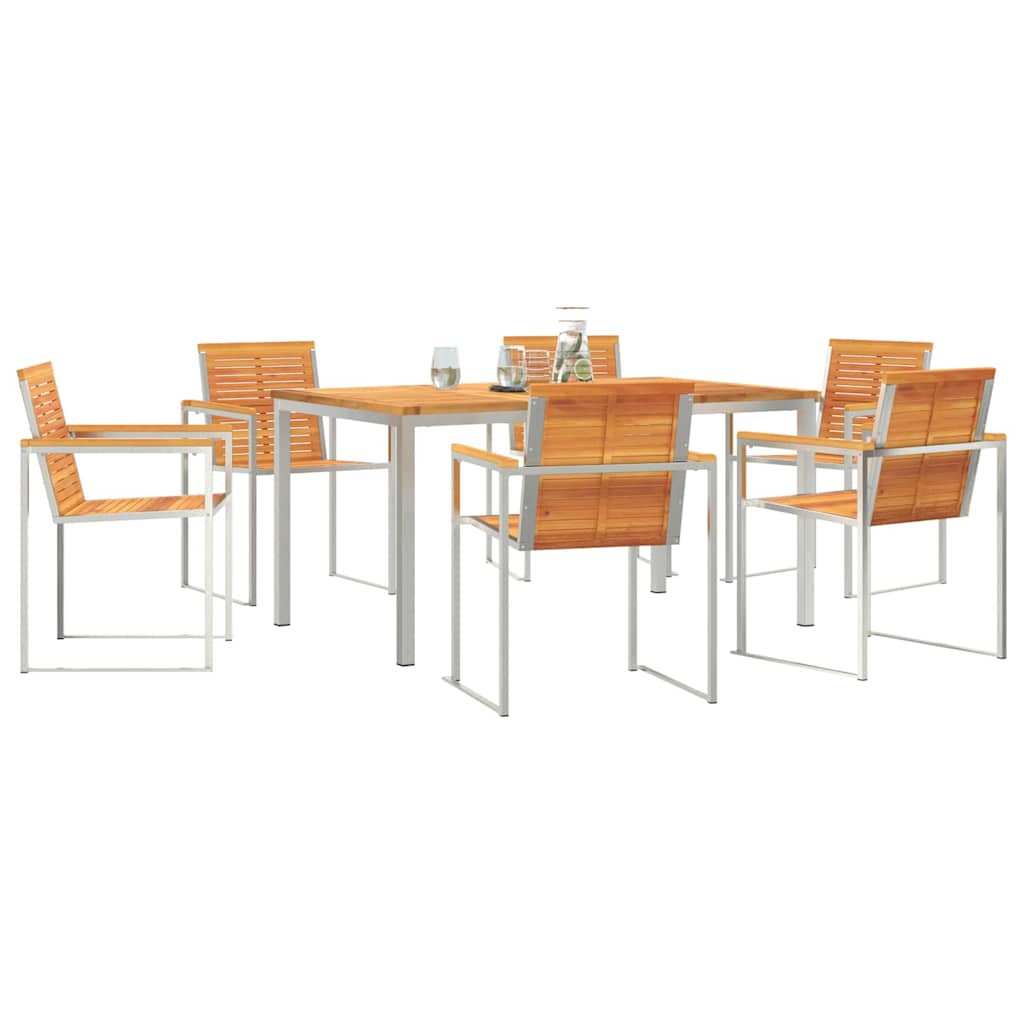 vidaXL Garden Dining Set 7 pcs Solid Acacia Wood and Stainless Steel 3