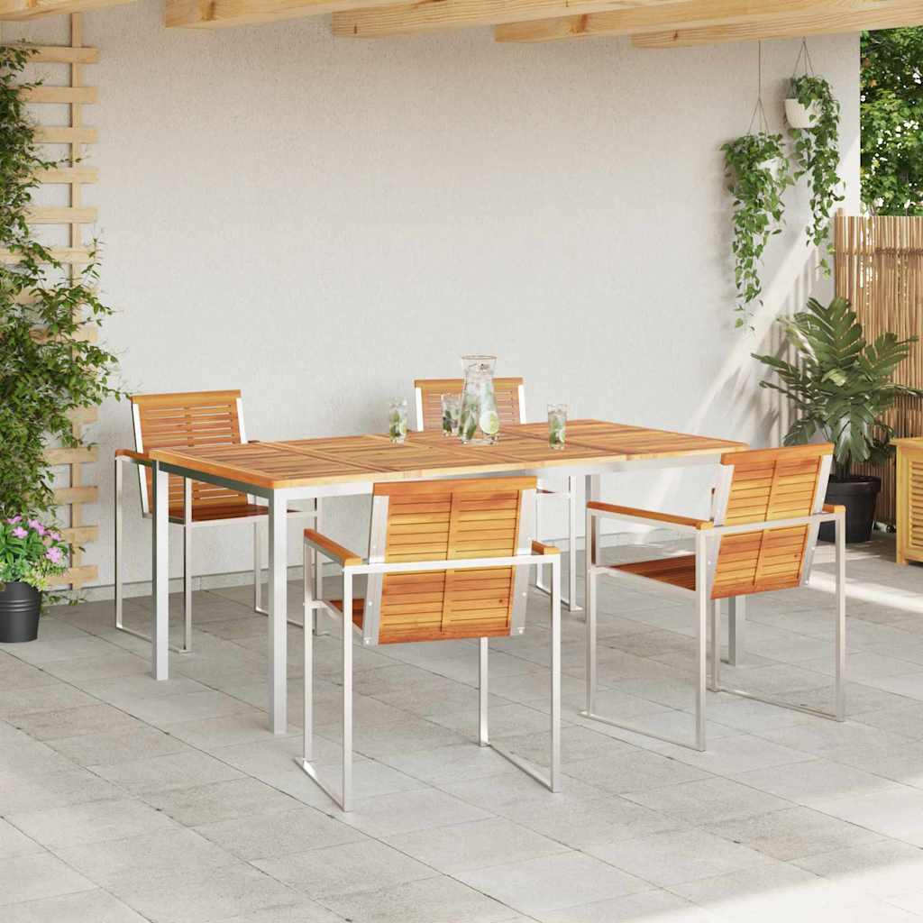 vidaXL Garden Dining Set 5 pcs Solid Acacia Wood and Stainless Steel 4