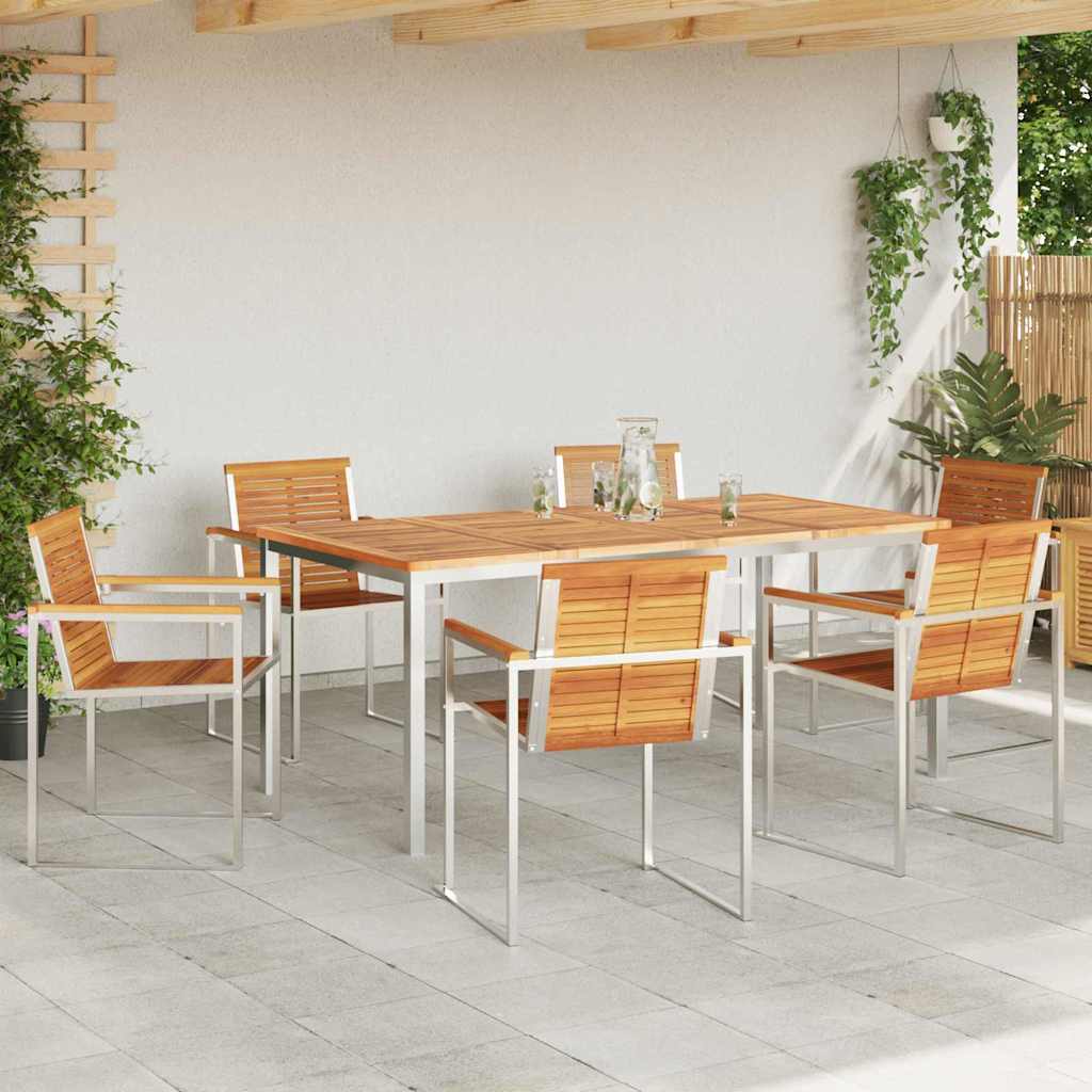 vidaXL Garden Dining Set 7 pcs Solid Acacia Wood and Stainless Steel 4