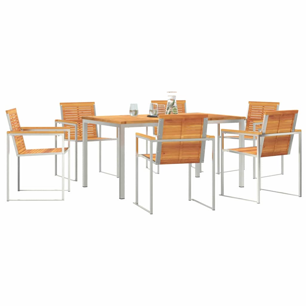 vidaXL Garden Dining Set 7 pcs Solid Acacia Wood and Stainless Steel 3
