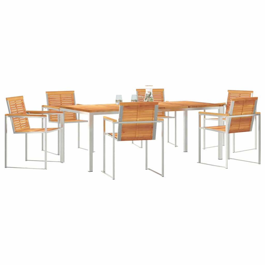 vidaXL Garden Dining Set 7 pcs Solid Acacia Wood and Stainless Steel 3