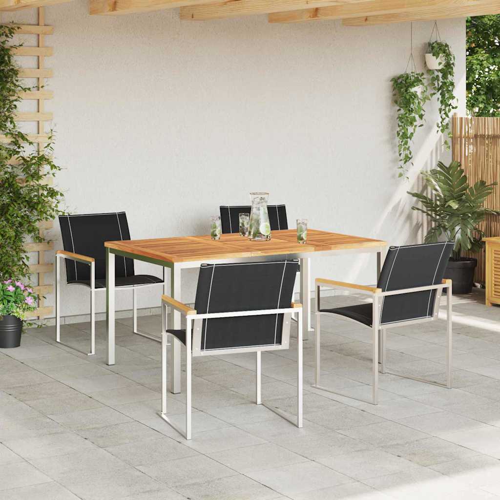vidaXL Garden Dining Set 5 pcs Solid Acacia Wood and Stainless Steel 4