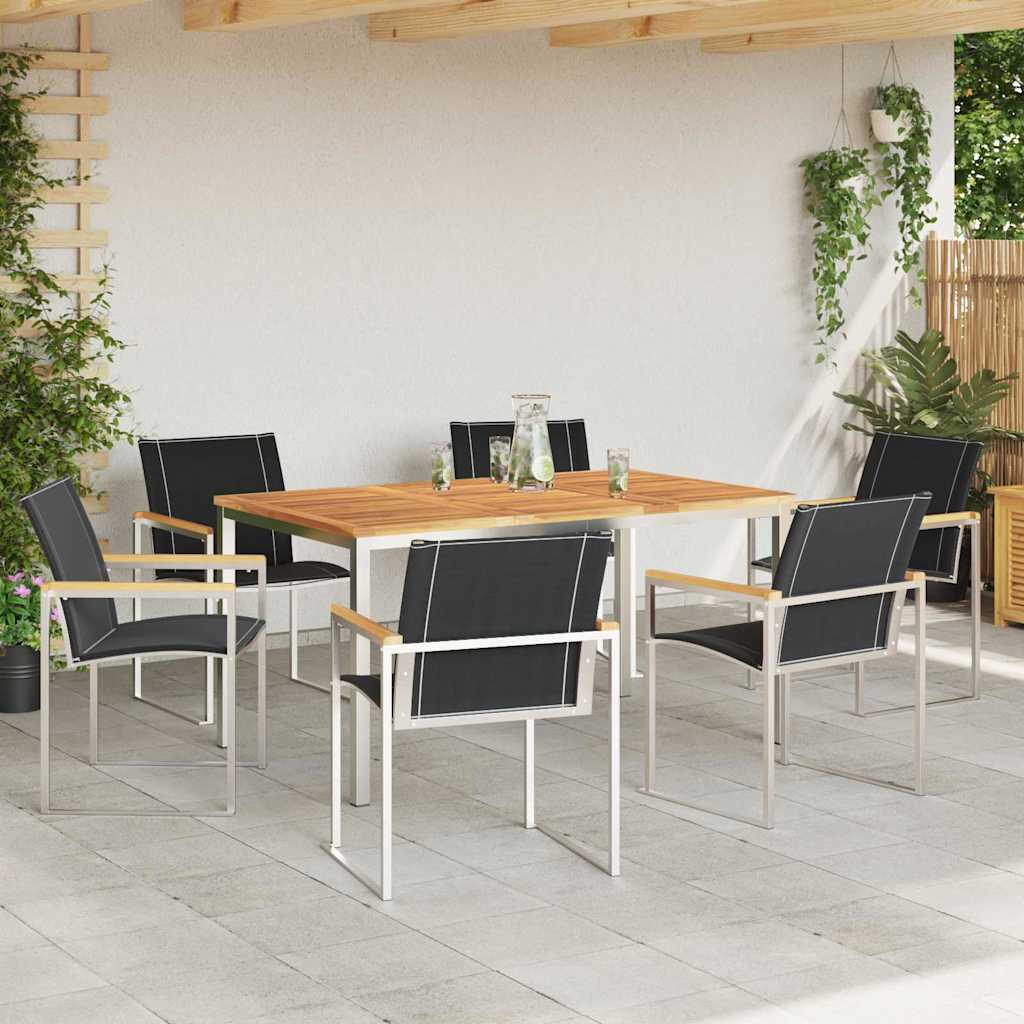 vidaXL Garden Dining Set 7 pcs Solid Acacia Wood and Stainless Steel 4