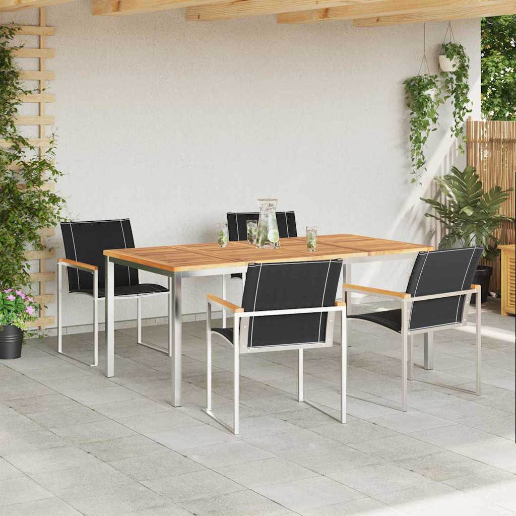 vidaXL Garden Dining Set 5 pcs Solid Acacia Wood and Stainless Steel 4