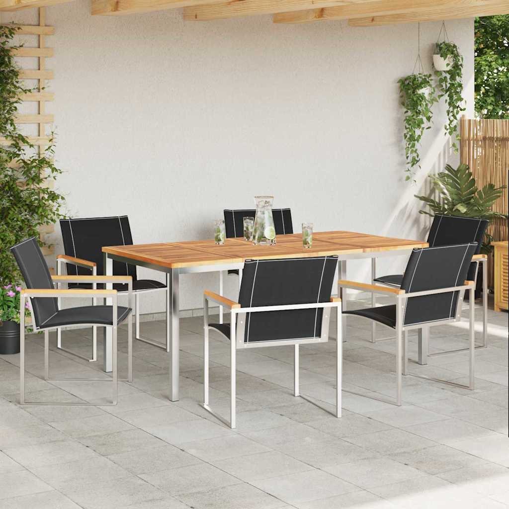 vidaXL Garden Dining Set 7 pcs Solid Acacia Wood and Stainless Steel 4