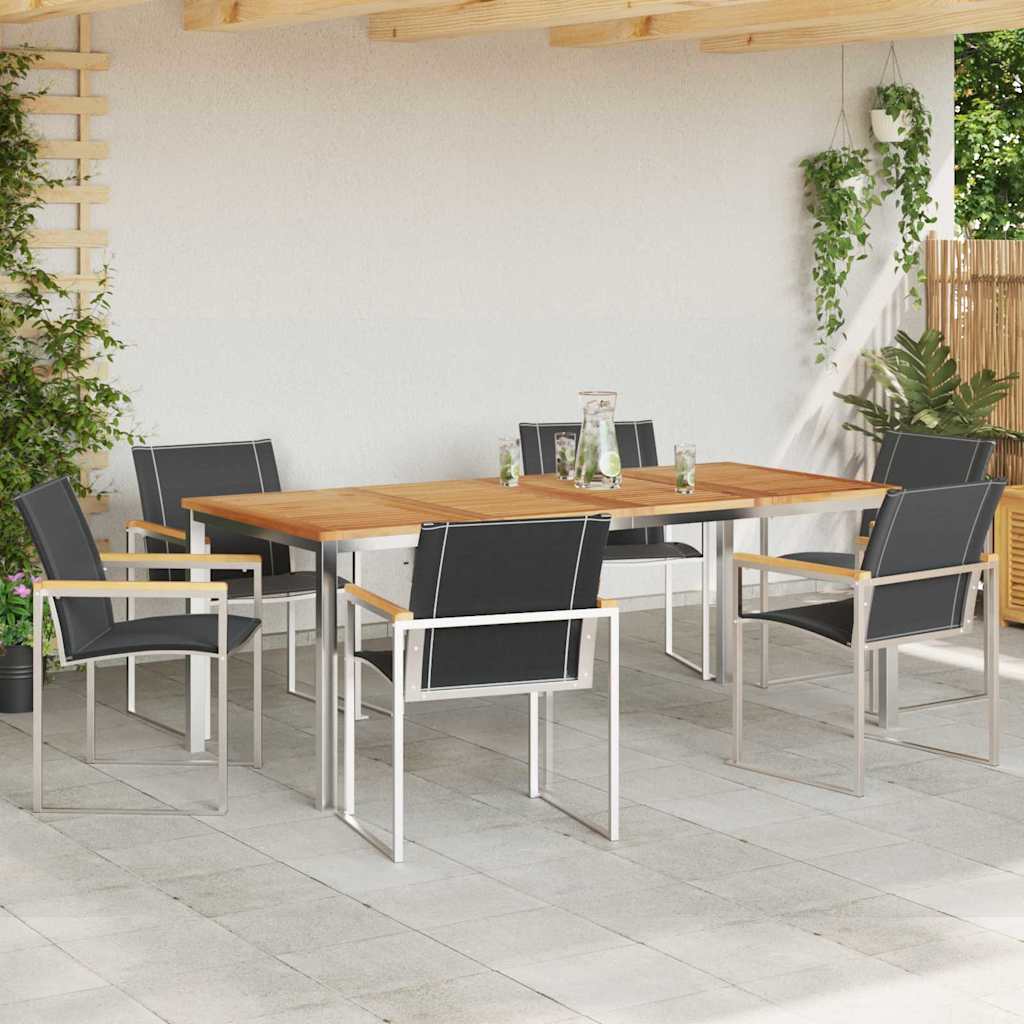vidaXL Garden Dining Set 7 pcs Solid Acacia Wood and Stainless Steel 4