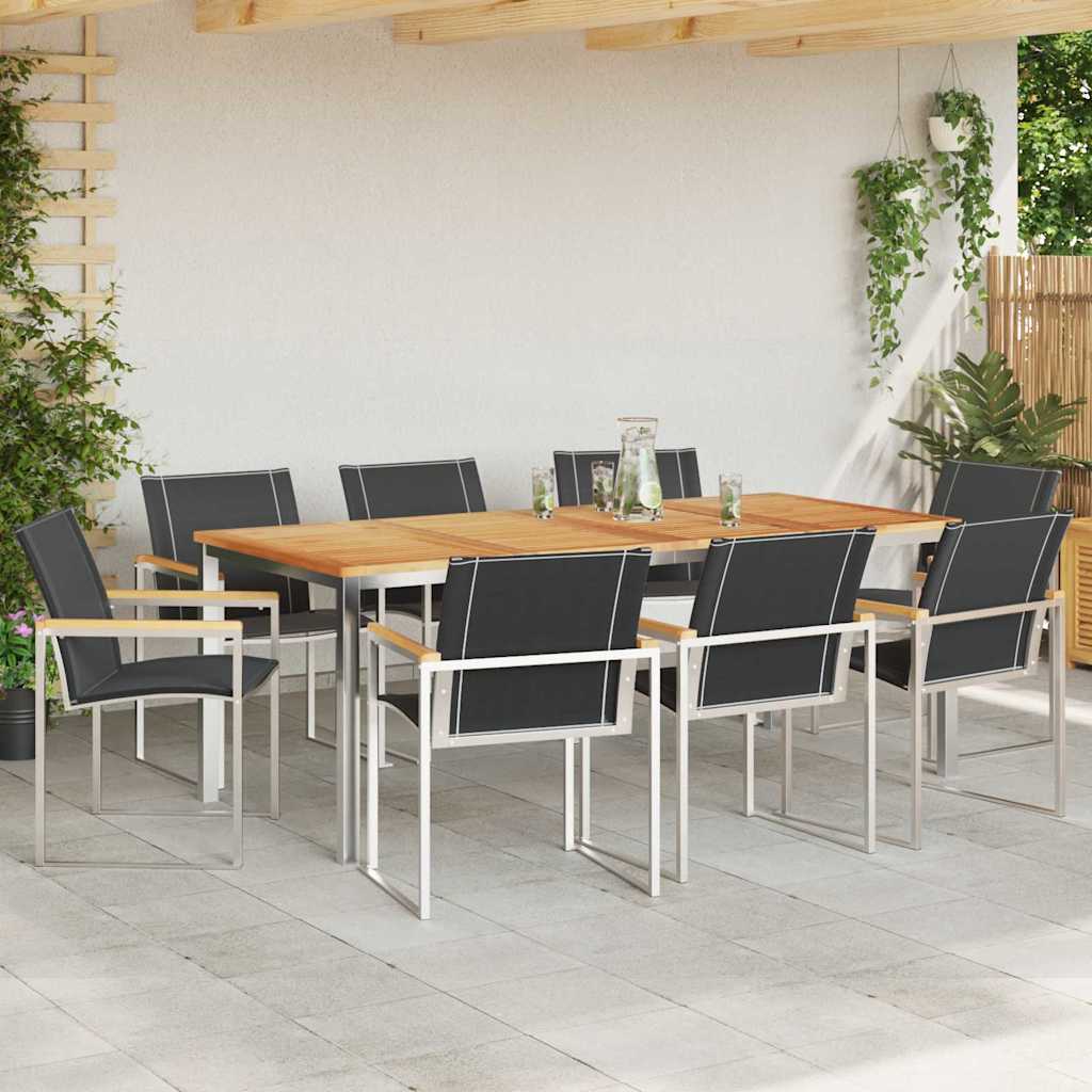 vidaXL Garden Dining Set 9 pcs Solid Acacia Wood and Stainless Steel 4