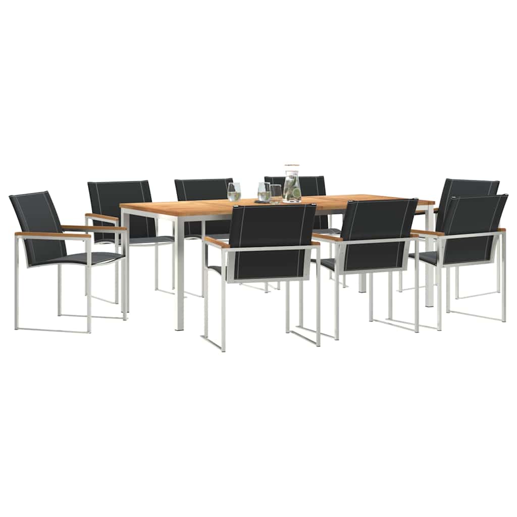 vidaXL Garden Dining Set 9 pcs Solid Acacia Wood and Stainless Steel 3
