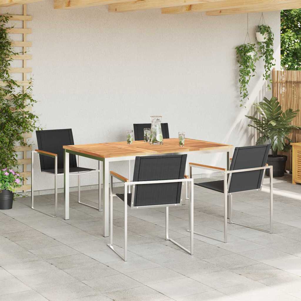 vidaXL Garden Dining Set 5 pcs Solid Teak Wood and Stainless Steel 4