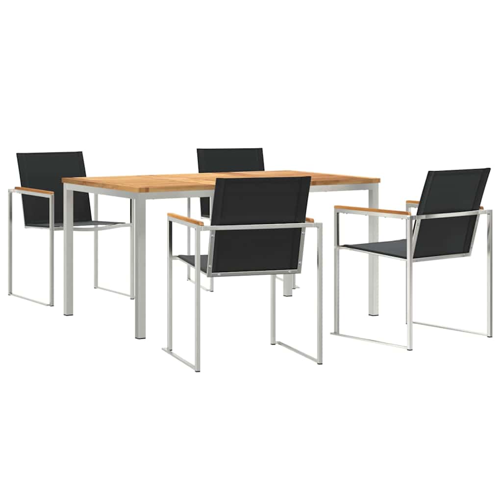 vidaXL Garden Dining Set 5 pcs Solid Teak Wood and Stainless Steel 2