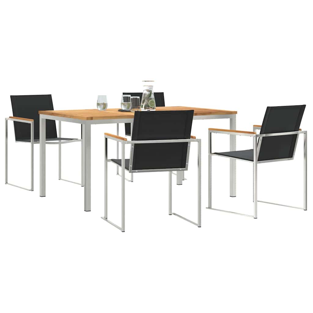 vidaXL Garden Dining Set 5 pcs Solid Teak Wood and Stainless Steel 3