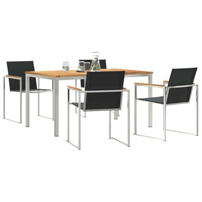 vidaXL Garden Dining Set 5 pcs Solid Teak Wood and Stainless Steel 3